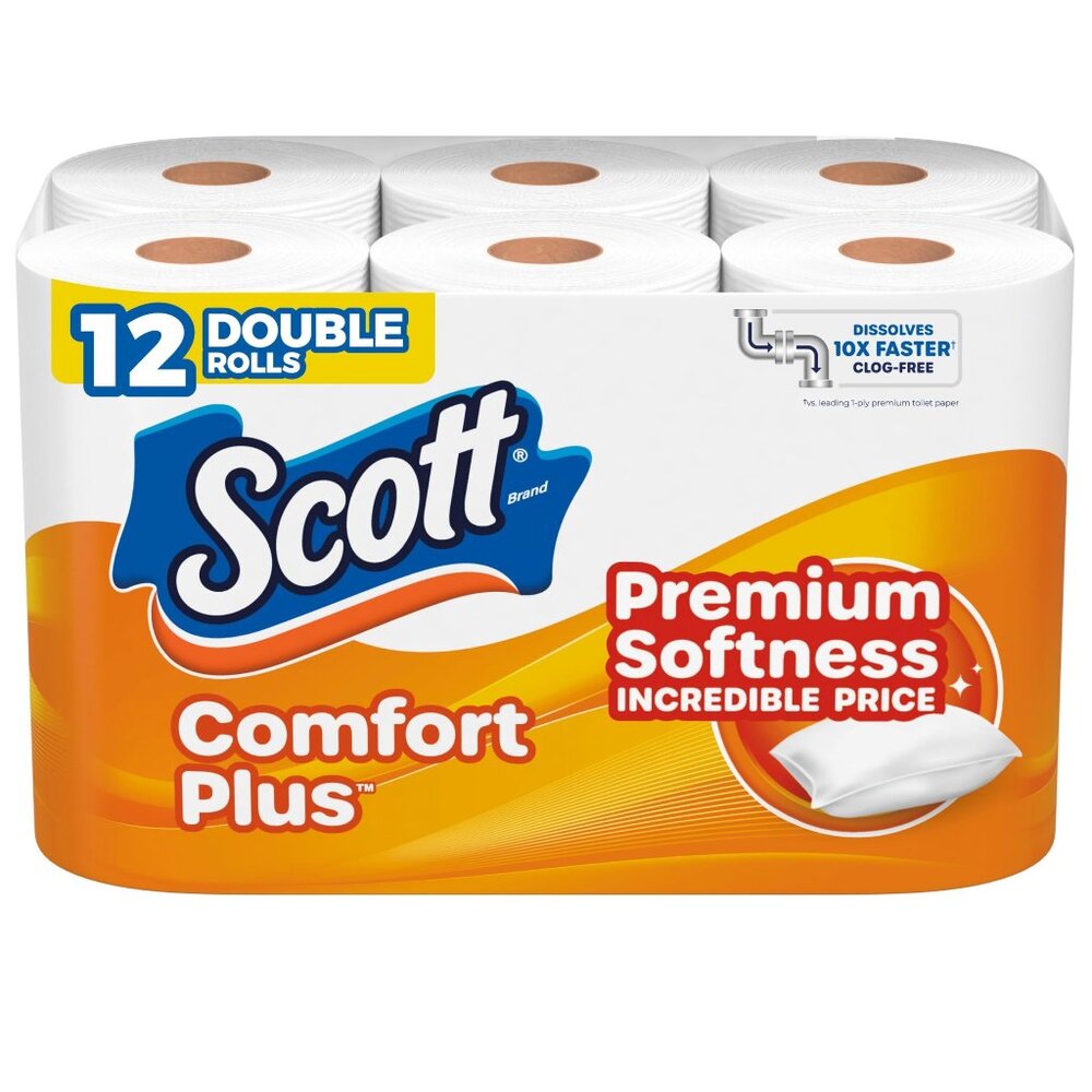 Scott Comfort Plus Toilet Paper, 12 Double Rolls, 231 Sheets per Roll